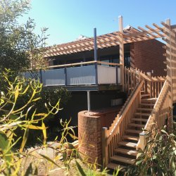 macrocarpa sustainable timber staircase and pergola